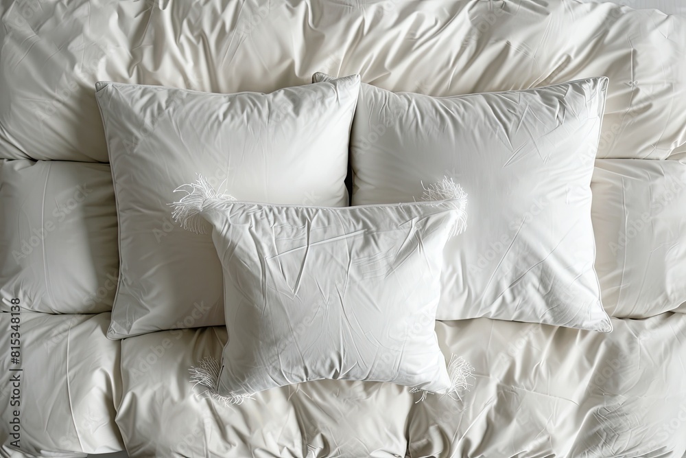 Fototapeta premium Soft pillows on comfortable bed top view