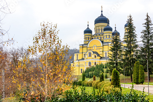 Hincu Monastery in the Republic of Moldova. Background with selective focus and copy space photo