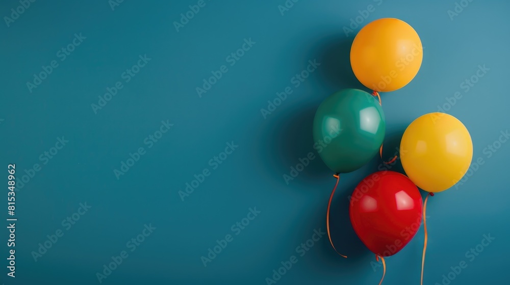 Balloons in red yellow and green against a blue backdrop Balloons in red yellow and green against a blue backdrop