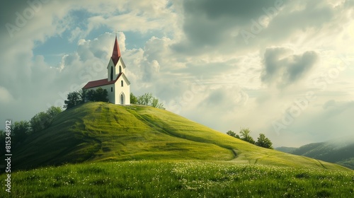 Small church on a hill, AI Generated