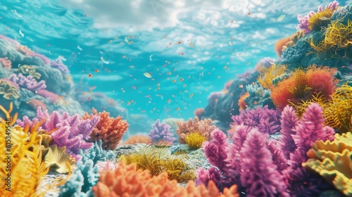 Discover a captivating 3D render illustration of a vibrant coral reef perfect for celebrating World Ocean Day