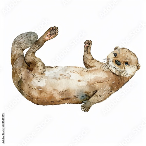 Playful otter floating on its back single object clipart