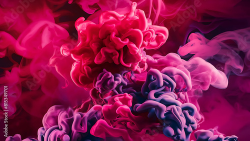 Background of forms and abstract figures of smoke and steam of colors on a pink and purple background  generative ai  