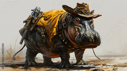 Illustrations of  Hippopotamus western cowboy