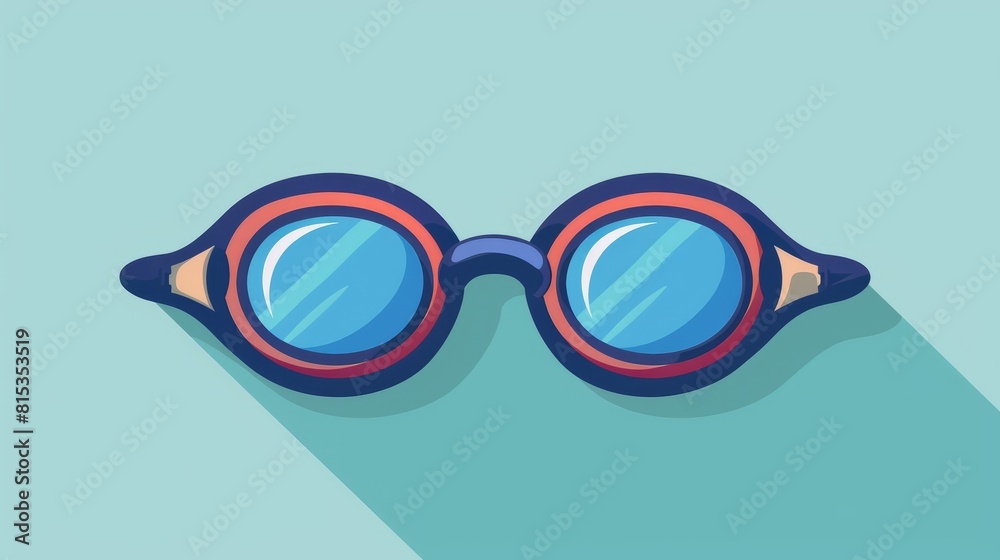 A pair of swimming goggles placed on a blue background in a flat style illustration A pair of swimming goggles placed on a blue background in a flat style illustration
