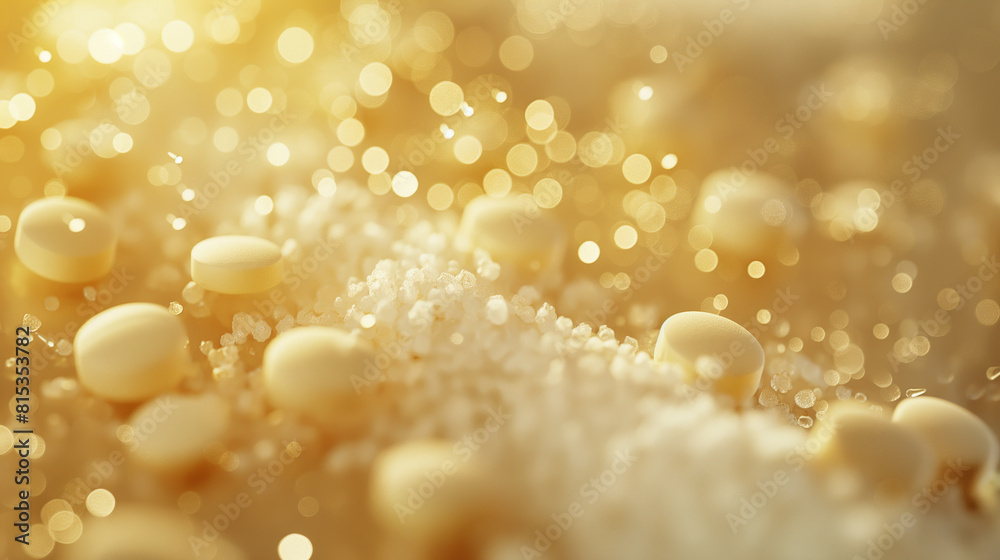 Golden Pills and Granules in Close-Up Golden Pills and Granules in Close-Up
