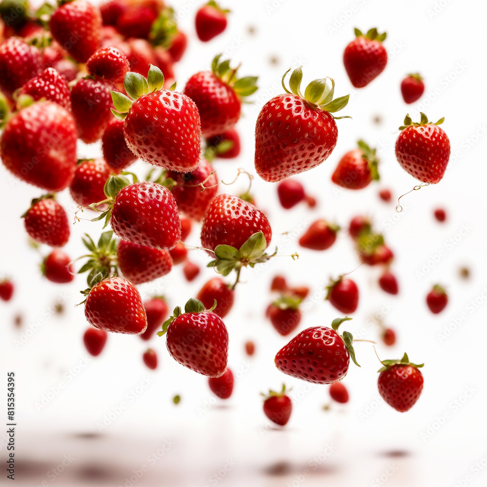 ai images a few Strawberry and its sliced are falling down to the table ai images a few Strawberry and its sliced are falling down to the table