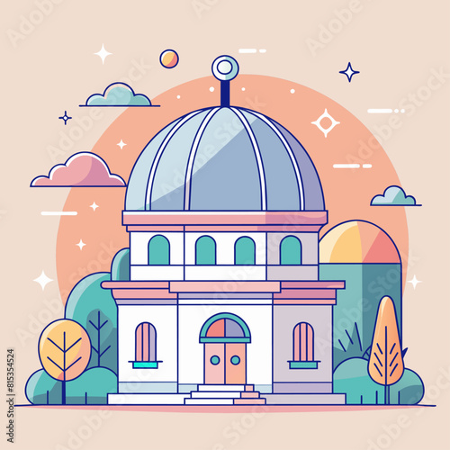 Minimalist observatory building, crafted in an adorable doodle style, Generative AI