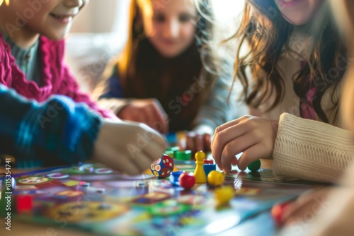 Hosting a family game night with classic board games and card games, with laughter and friendly competition filling the room, Generative AI