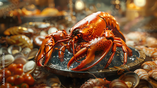 seafood, fresh seafood. Close-up, hyper-realistic 3D