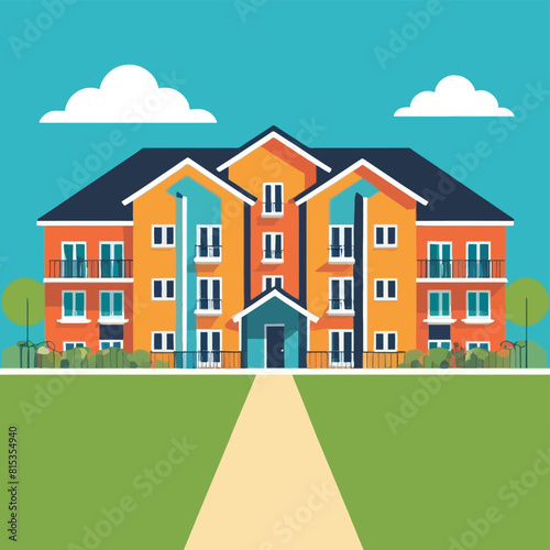 Handdrawn sticker of beautiful private exterior homes in a housing estate vector illustration