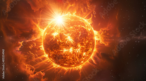 supergiant star, massive supergiant star. Close-up, hyper-realistic 3D photo