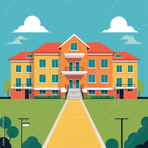 Handdrawn sticker of beautiful private exterior homes in a housing estate vector illustration