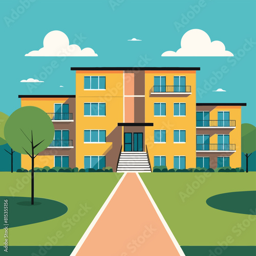 Handdrawn sticker of beautiful private exterior homes in a housing estate vector illustration