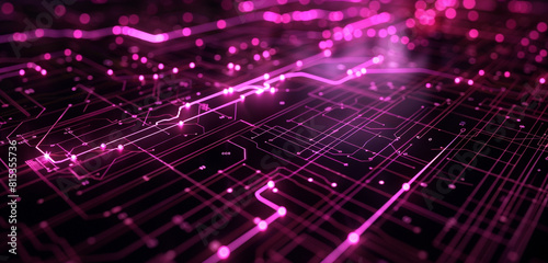 Data nodes high-tech grid outlined in deep mauve.