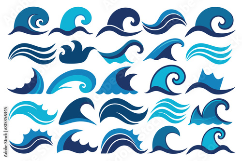 Set of Ocean and sea waves Silhouette Design with white Background and Vector Illustration on white background
