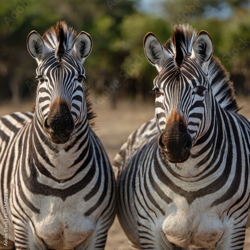 zebras in zoo stand together and take photo 