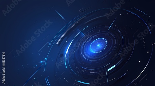 Digital technology blue and black curve circle lens aperture poster background