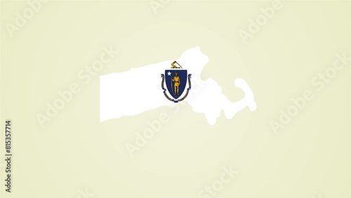 Massachussetts state flag United States map outline zoom in animation photo