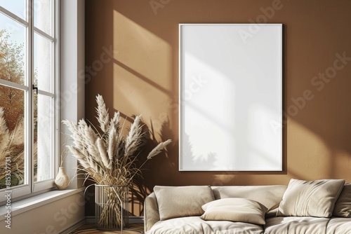 Poster Mockup in Brown Scandinavian Interior created with Generative AI