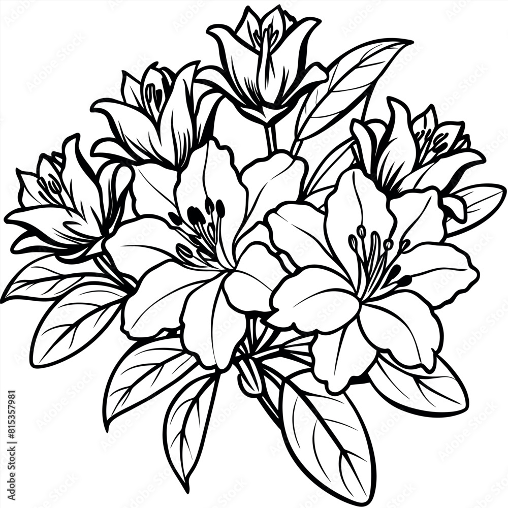 Fototapeta premium Azalea flower outline illustration coloring book page design, Azalea flower black and white line art drawing coloring book pages for children and adults 