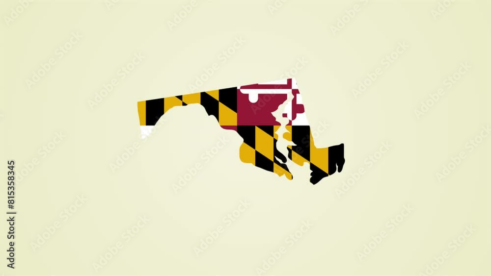 Maryland state flag United States map outline zoom in animation Stock ...