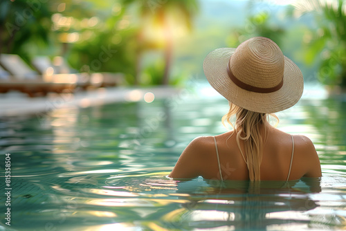 A woman in a straw hat is sitting in a pool © Bonya Sharp Claw