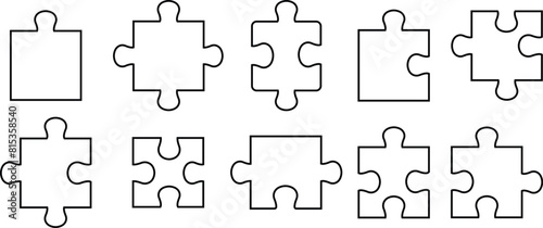 Set of Different sides square presentation icons Line styles editable stock. Abstract infographic explanatory text field collection for business statistic. Puzzle pieces on transparent background.