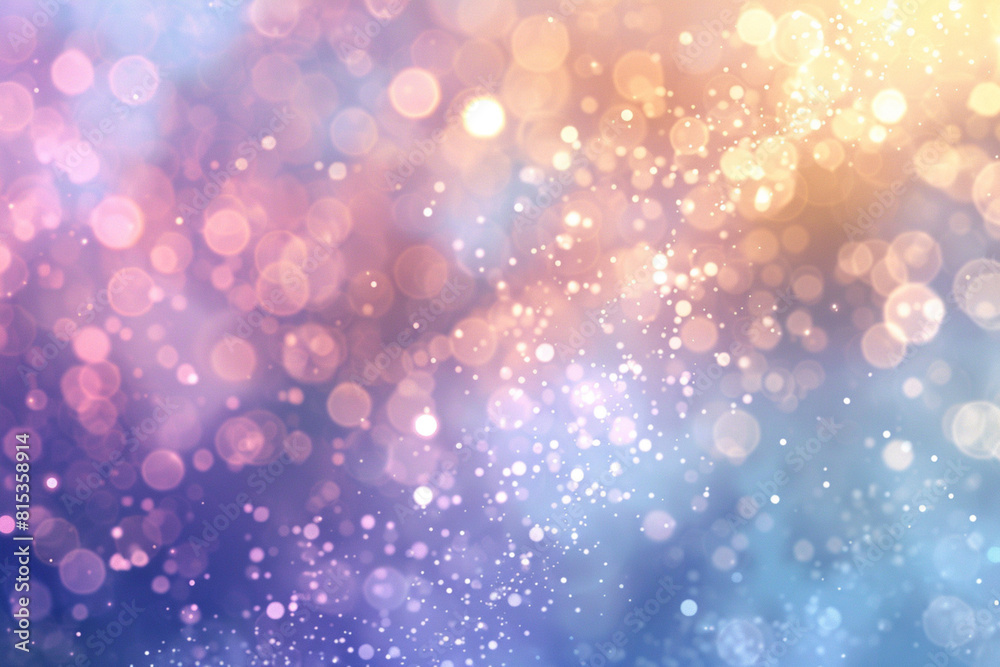 Abstract banner with blurred bokeh effect. They come in a rainbow of pastel purples, blues, golden yellows, silvery whites, and light pinks. The bokeh effect is blended smoothly