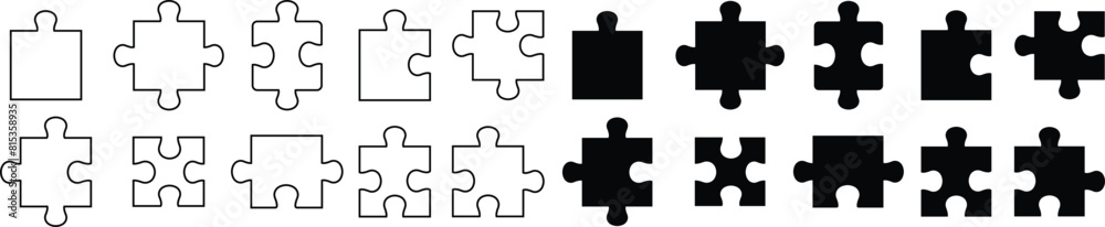 Set of Different sides square presentation icons flat styles editable stock. Abstract infographic explanatory text field collection for business statistic. Puzzle pieces on transparent background.