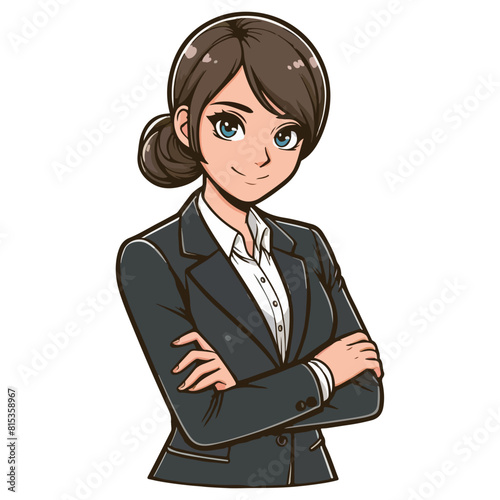 Business Woman With Folded Arms. Portrait of business woman in suit smiling and with folded arms.