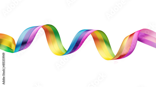 An isolated vivid rainbow curly ribbon on a transparent background. Isolated decorating elements for Pride month background design.