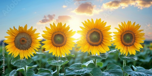 Bright Sunflowers in Bloom at Sunrise Capturing Natural Beauty and Vibrant Colors in a Stunning Outdoor Field