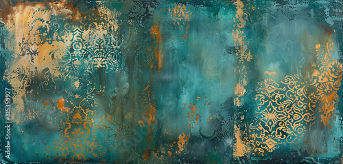 Sleek teal & burnt sienna patterns, vibrant abstract.