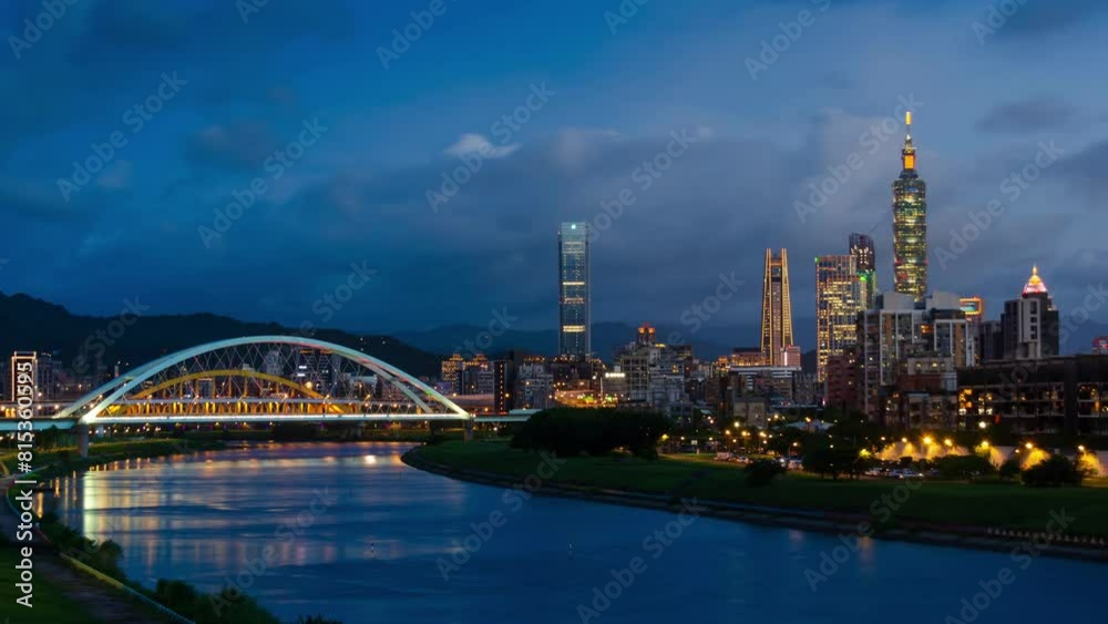 timelapse horizontal landscape view of the Taipei capital city of the Taiwan with highrise skyscraper building under sunset twillight sky time timelapse horizontal landscape view of the Taipei capital city of the Taiwan with highrise skyscraper building under sunset twillight sky time