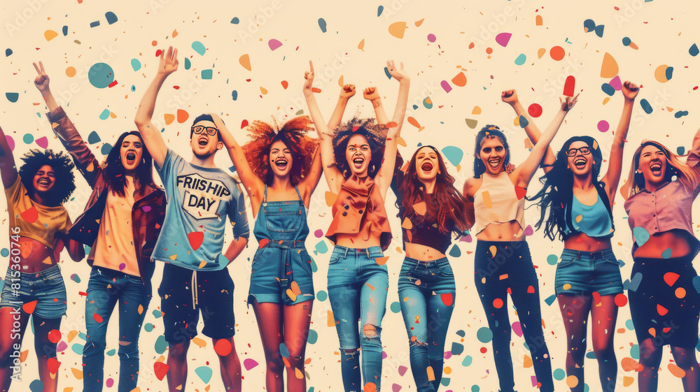 Naklejka premium visual representation of a group of friends celebrating frienday.generative ai
