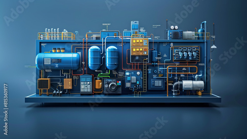 Simplified HVAC system schematic, symbolic infographic.generative ai