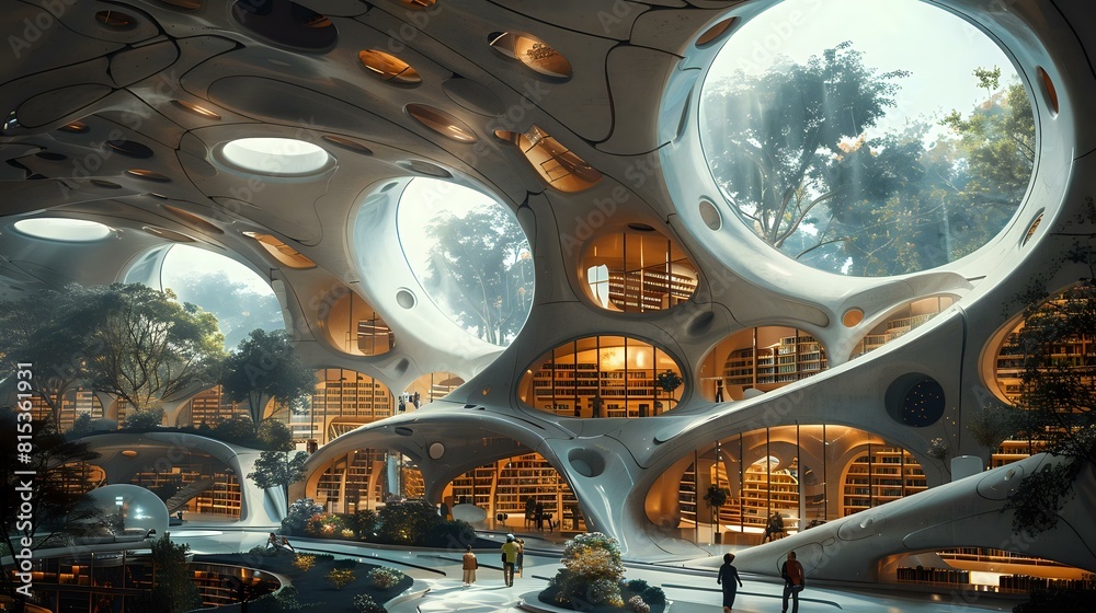 Business & Money Library at Night with Futuristic Architecture and People Reading Business & Money Library at Night with Futuristic Architecture and People Reading