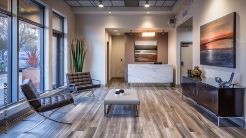 Wallpaper Mural A modern dental office with sleek furniture and calming artwork Torontodigital.ca