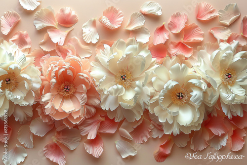 peach and cream colored peonies  ombre petals in background. Created with Ai
