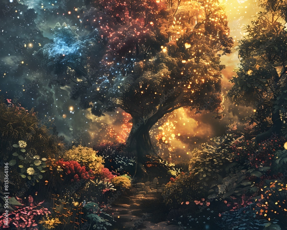 Enchanting Ethereal Forest Landscape with Surreal Glowing Textures and Dreamy Psychedelic Elements Enchanting Ethereal Forest Landscape with Surreal Glowing Textures and Dreamy Psychedelic Elements