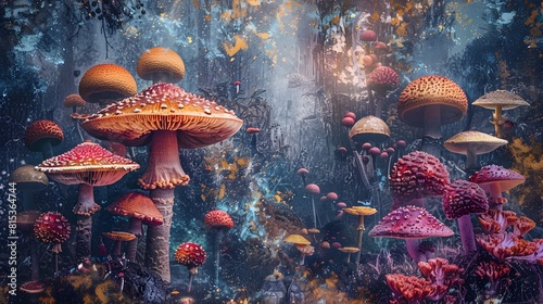 Mesmerizing Mushroom Forest A Kaleidoscopic Realm of Surreal Psychedelic Splendor photo