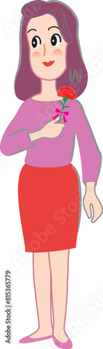 母の日のカーネーションを持つ女性
