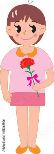 母の日のカーネーションを持つ女の子

