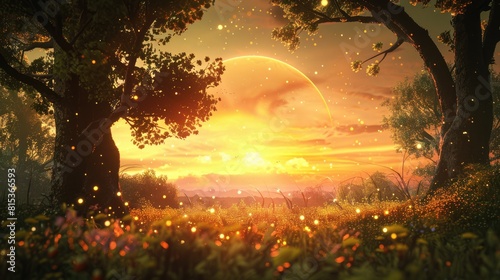 Illustration depicting the summer solstice in 3D rendering photo