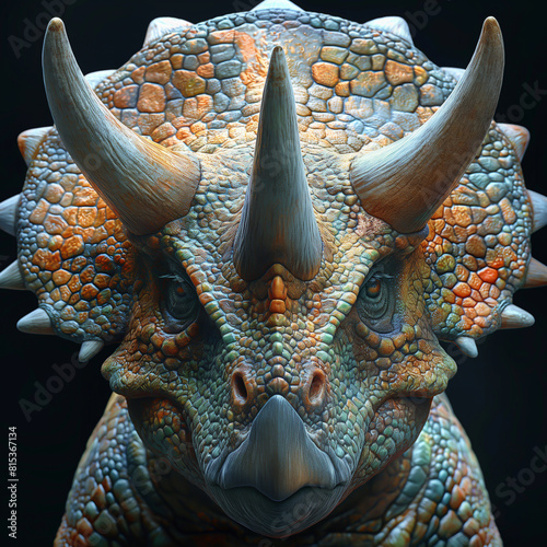 A multi-colored triceratops stares at you with its three horns andtsuburanaTong .