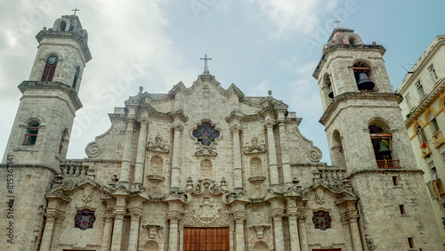 close shot of the front exterior of the cathedral of san cristobal in old havana © chris