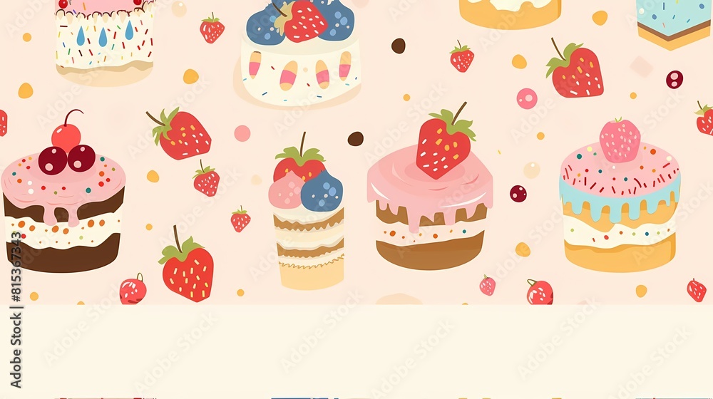 A delightful assortment of illustrated cakes and berries A delightful assortment of illustrated cakes and berries