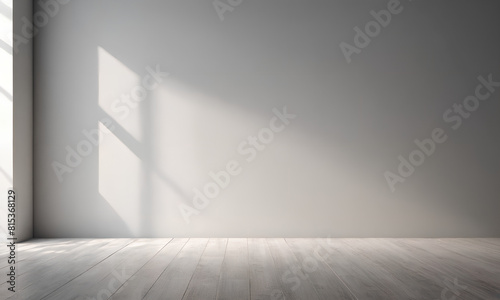 Window shadow on white wall and green leaves. Stylish background for presentation. Minimal sunny day concept, Creative copyspace.with White Stucco Wall Texture Background with Light Beam and Shadow