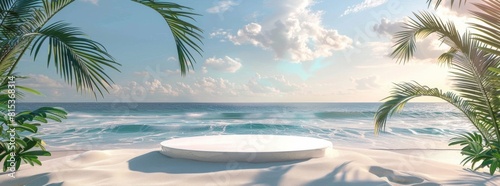 3d rendering of tropical beach with sand podium scene background